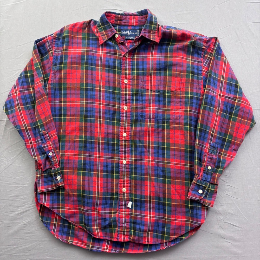 Ralph Lauren The Big Shirt Womens 8 Red Blue Plaid Flannel Button Down Cotton